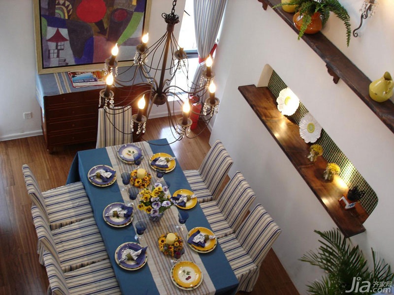 地中海风格,蓝色装修,浪漫,餐厅,条纹,大气,奢华,餐桌