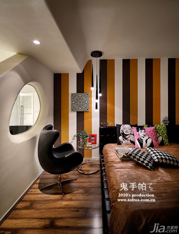 鬼手帕,复式装修,140平米以上装修,富裕型装修,混搭风格,卧室,床,沙发