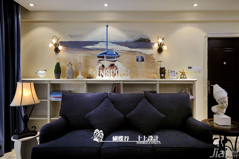 公寓装修,100平米装修,经济型装修,田园风格,十上,客厅,沙发,沙发背景墙,灯具