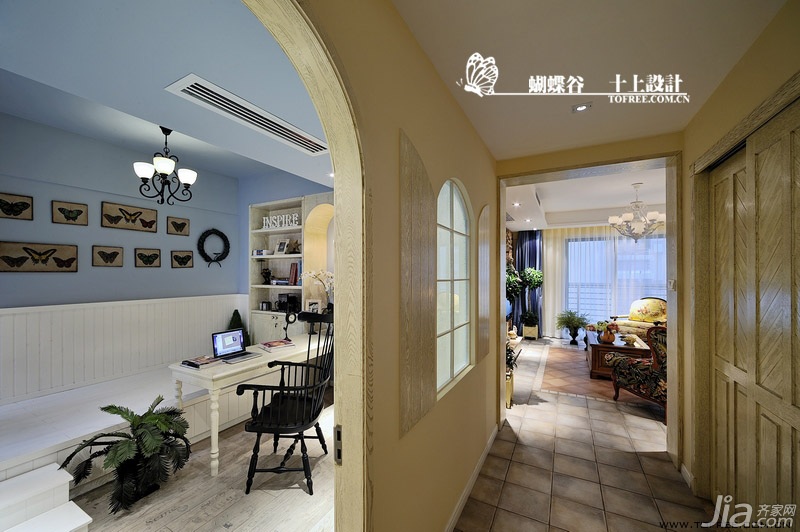 公寓装修,100平米装修,经济型装修,田园风格,十上,书房,书桌,装饰画