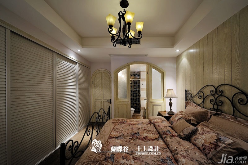 公寓装修,100平米装修,经济型装修,田园风格,十上,卧室,床,灯具,衣柜
