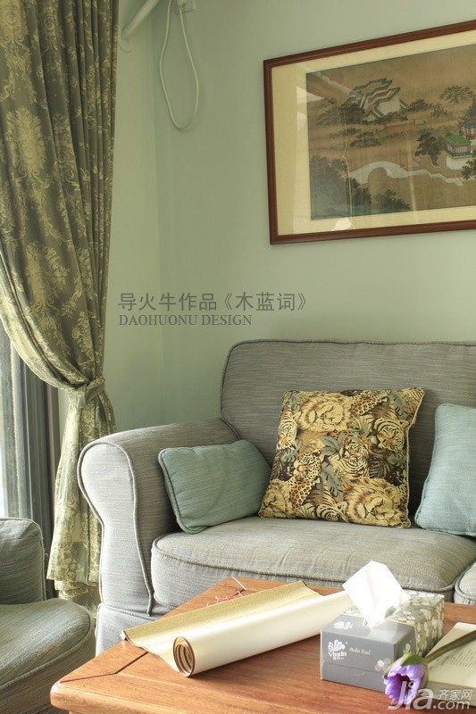 导火牛,公寓装修,100平米装修,经济型装修,中式风格,客厅,沙发,茶几,装饰画