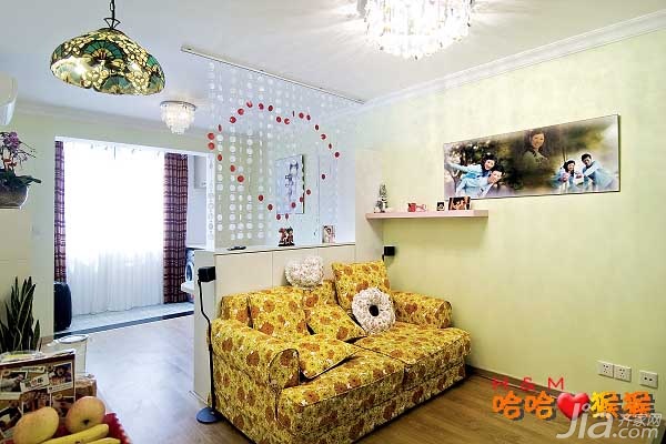 婚房装修,小户型装修,50平米装修,经济型装修,田园风格,客厅,沙发,隔断