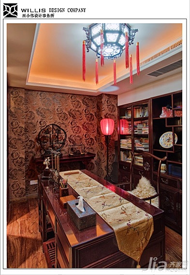 巫小伟,别墅装修,140平米以上装修,富裕型装修,混搭风格,书房,书桌,书架,灯具,壁纸