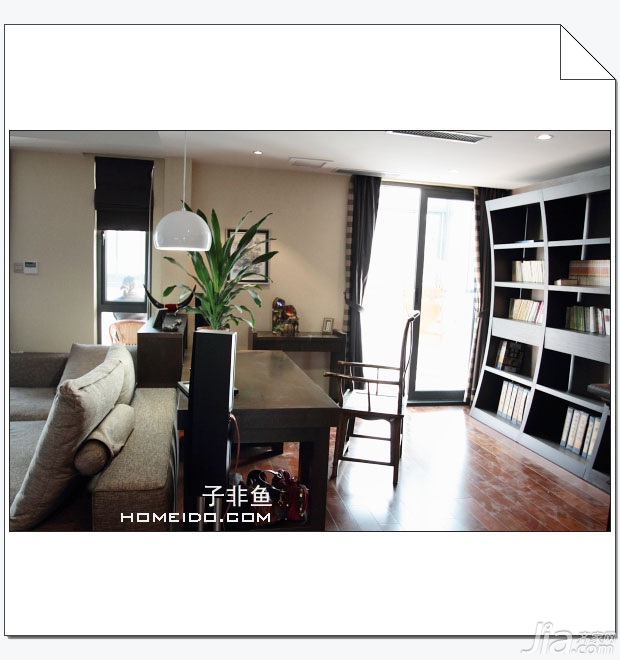 子非鱼,公寓装修,90平米装修,经济型装修,简约风格,书房,书桌,书架,灯具,沙发,沉稳