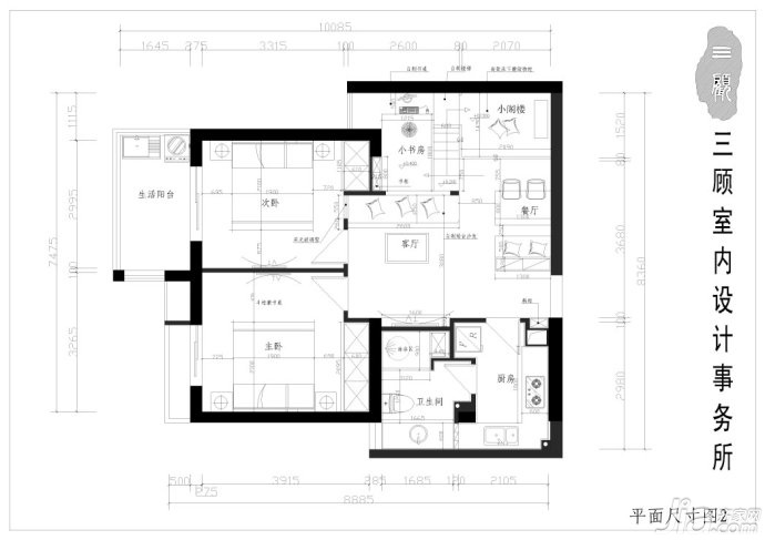 二居室装修,80平米装修,10-15万装修,田园风格,户型图
