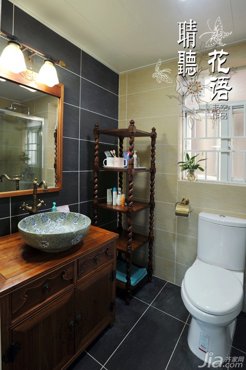 三居室装修,富裕型装修,欧式风格,卫生间,民族风,洗手台,灯具