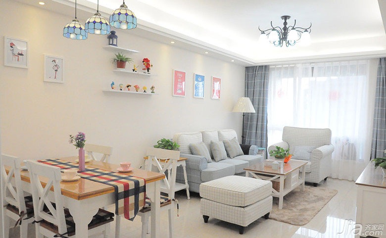 田园风格,婚房装修,二居室装修,90平米装修,混搭风格,客厅,餐厅