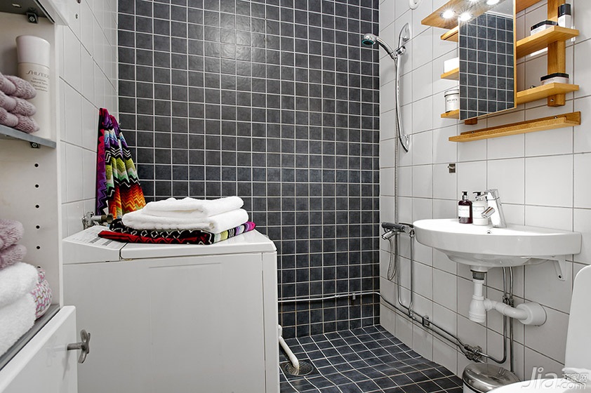 北欧风格,二居室装修,公寓装修,简约风格,卫生间,洗手台,卫浴挂件,灰色,白色