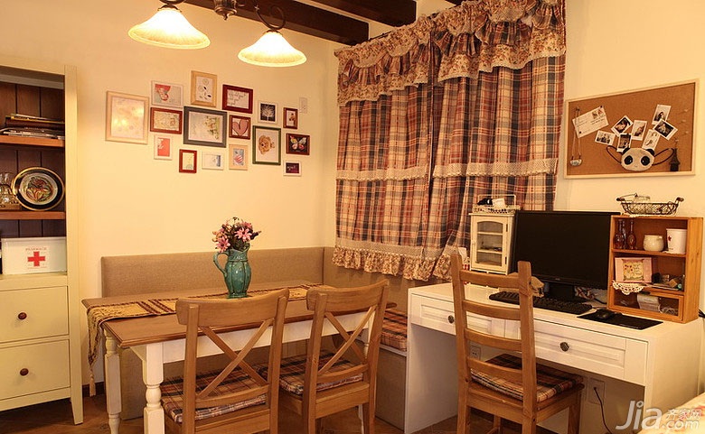 田园风格,二居室装修,混搭风格,90平米装修,书房,餐厅,照片墙