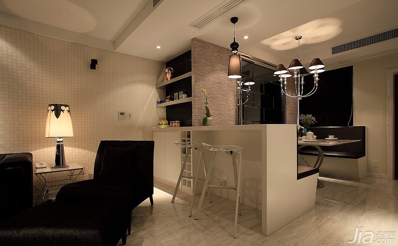 三居室装修,富裕型装修,简约风格,吧台,灯具