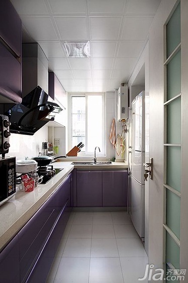 ,二居室装修,70平米装修,简约风格,厨房,紫色,橱柜