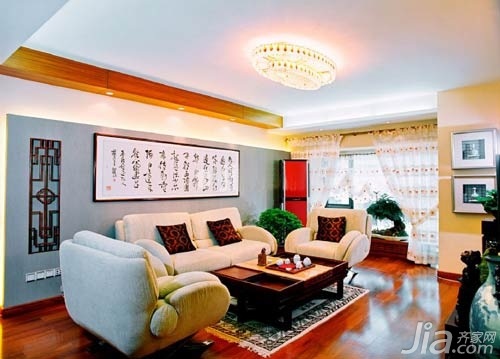 二居室装修,中式风格,80平米装修,5-10万装修,富裕型装修,客厅,沙发,茶几,灯具