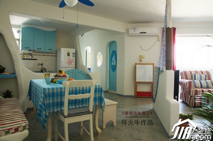 导火牛,地中海风格,富裕型装修,复式装修,客厅,沙发,茶几,餐桌