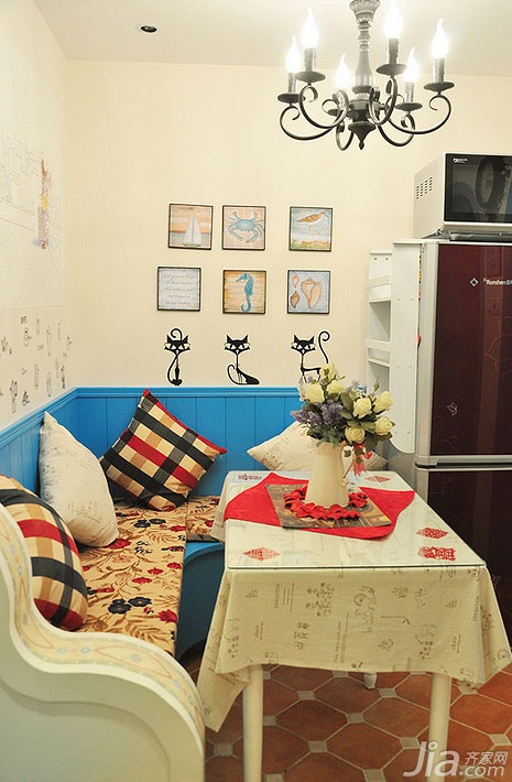 ,蓝色,小清新,地中海风格,50平米装修,小户型装修,餐厅