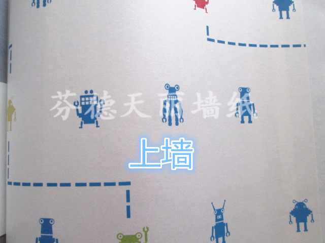 蓝色上下墙腰线搭配 儿童房卧室壁纸2/4