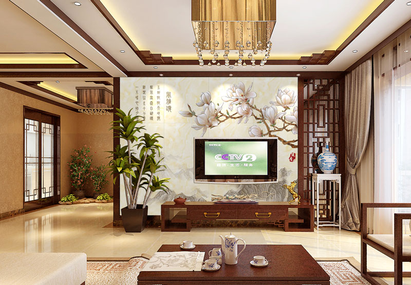 温润素雅中式装修客厅电视墙