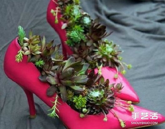 废旧鞋子制作花盆的方法 旧鞋子DIY花盆教程 -  www.shouyihuo.com