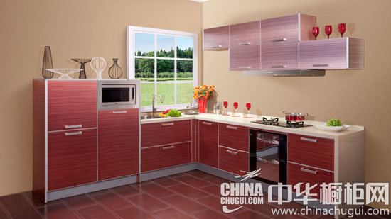 现代简约风格厨房 红色橱柜效果图