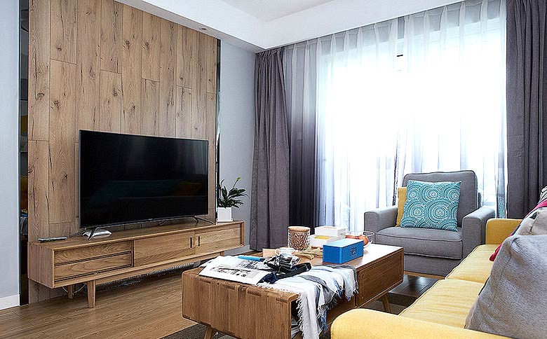 北欧风格小三室装修木质电视背景墙