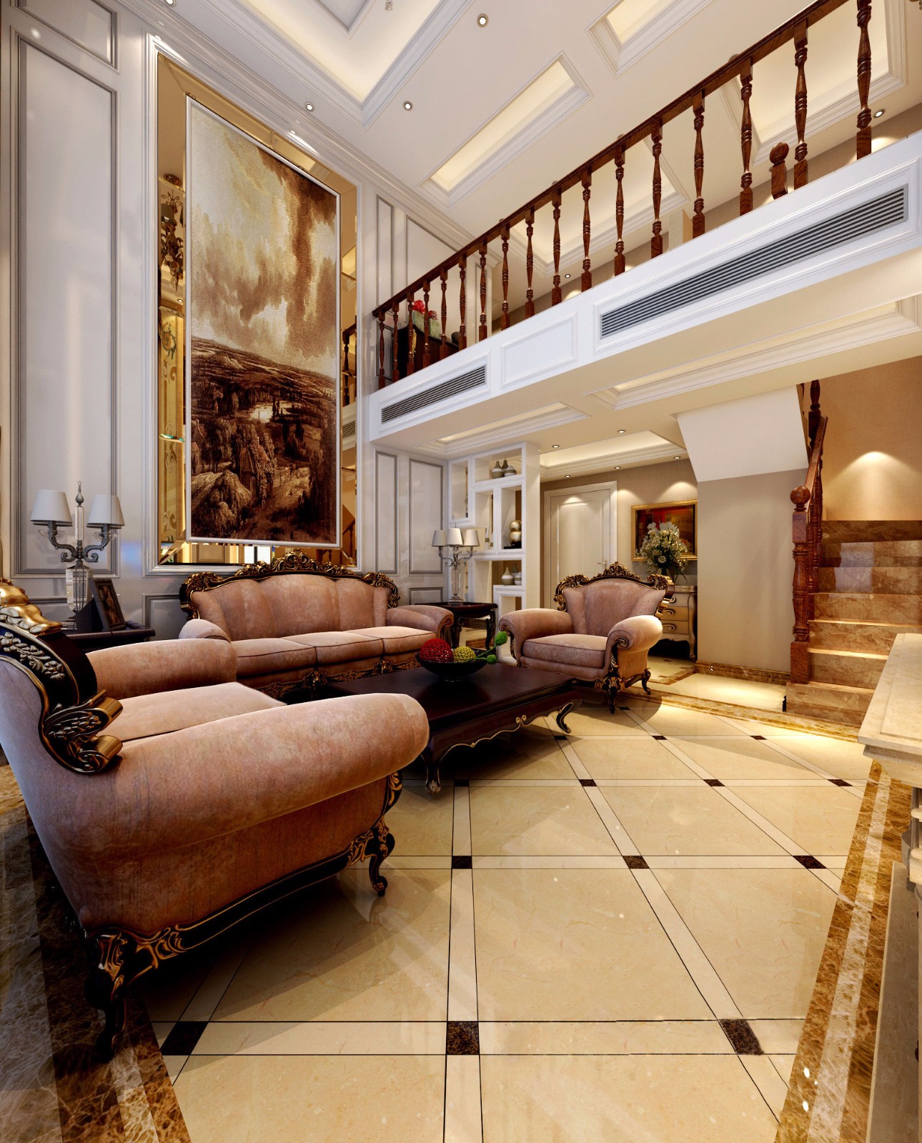 复式装修,别墅装修,140平米以上装修,20万以上装修,客厅,欧式风格