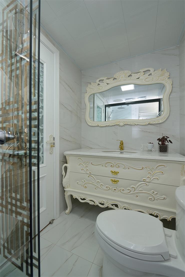 三居室装修,130平米装修,15-20万装修,卫生间,简欧风格,浴室柜,白色