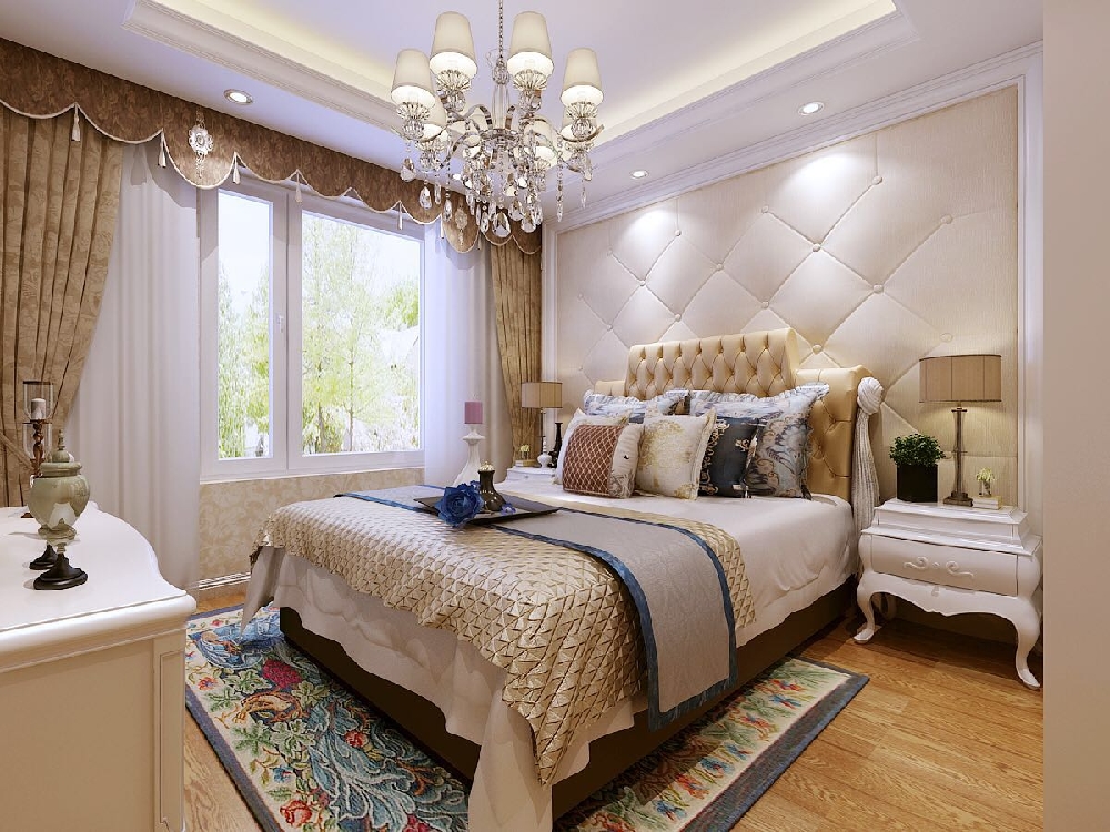 120平米装修,三居室装修,豪华型装修,欧式风格,卧室背景墙,暖色调