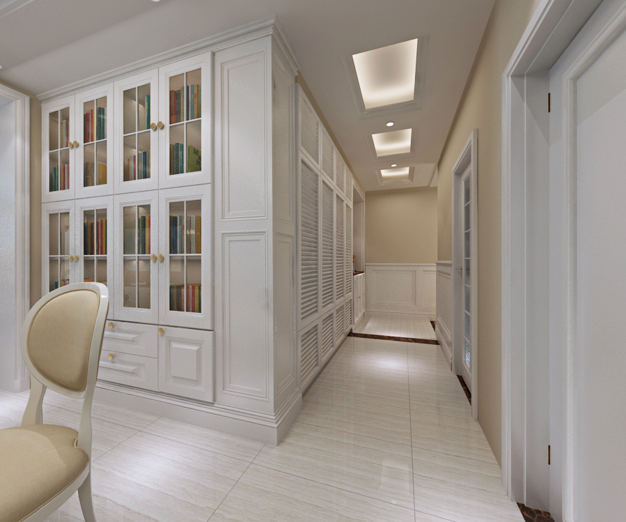 130平米装修,三居室装修,15-20万装修,简欧风格,过道,书柜,白色