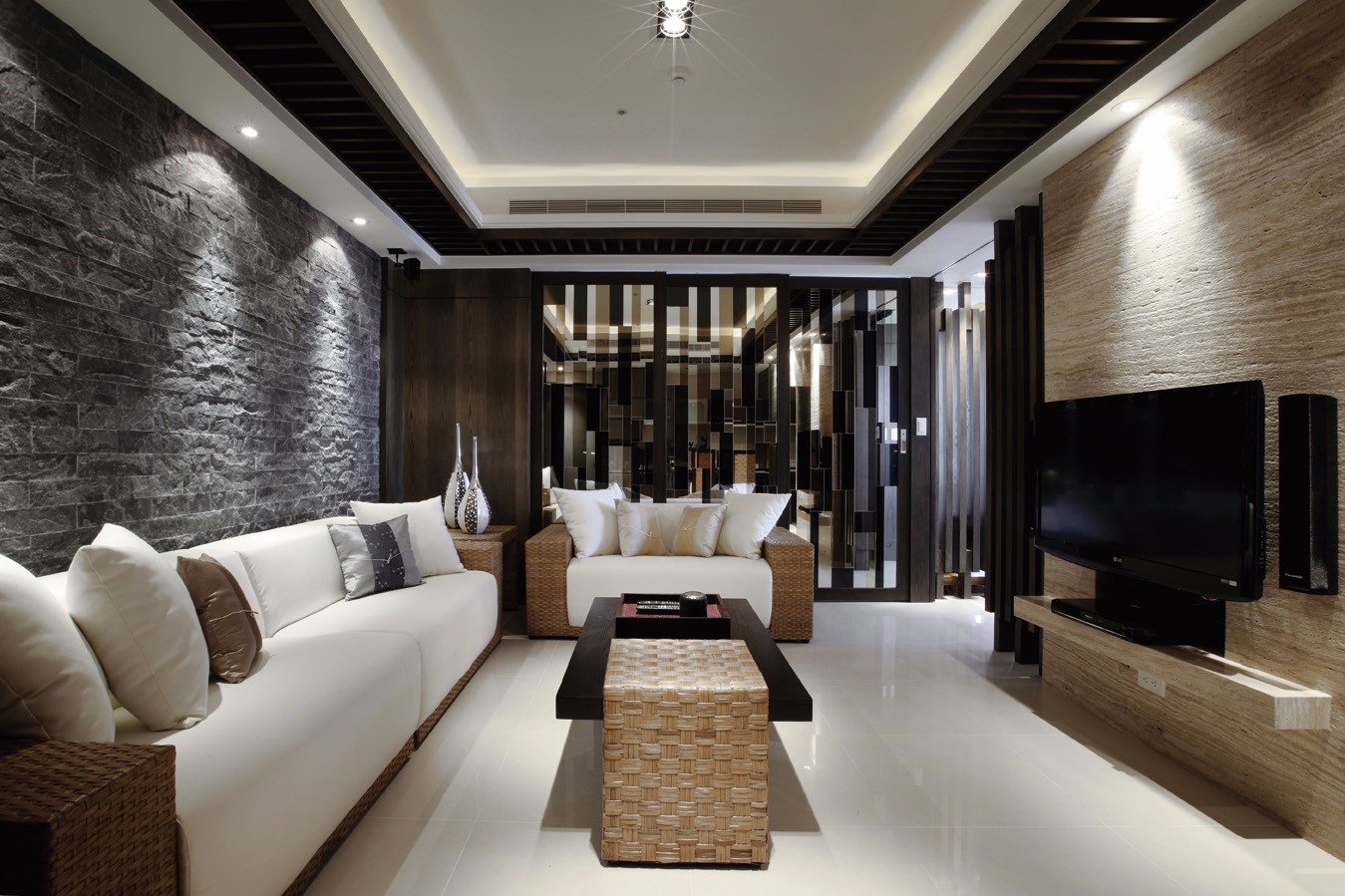 公寓装修,140平米以上装修,20万以上装修,客厅,现代简约风格,混搭风格,灰色,沙发,沙发背景墙,黑白