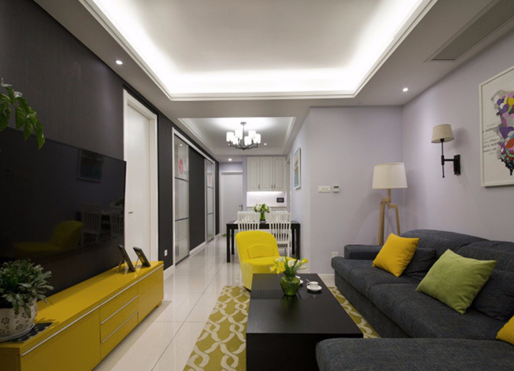二居室装修,80平米装修,5-10万装修,客厅,现代简约风格,沙发,电视背景墙,黑白