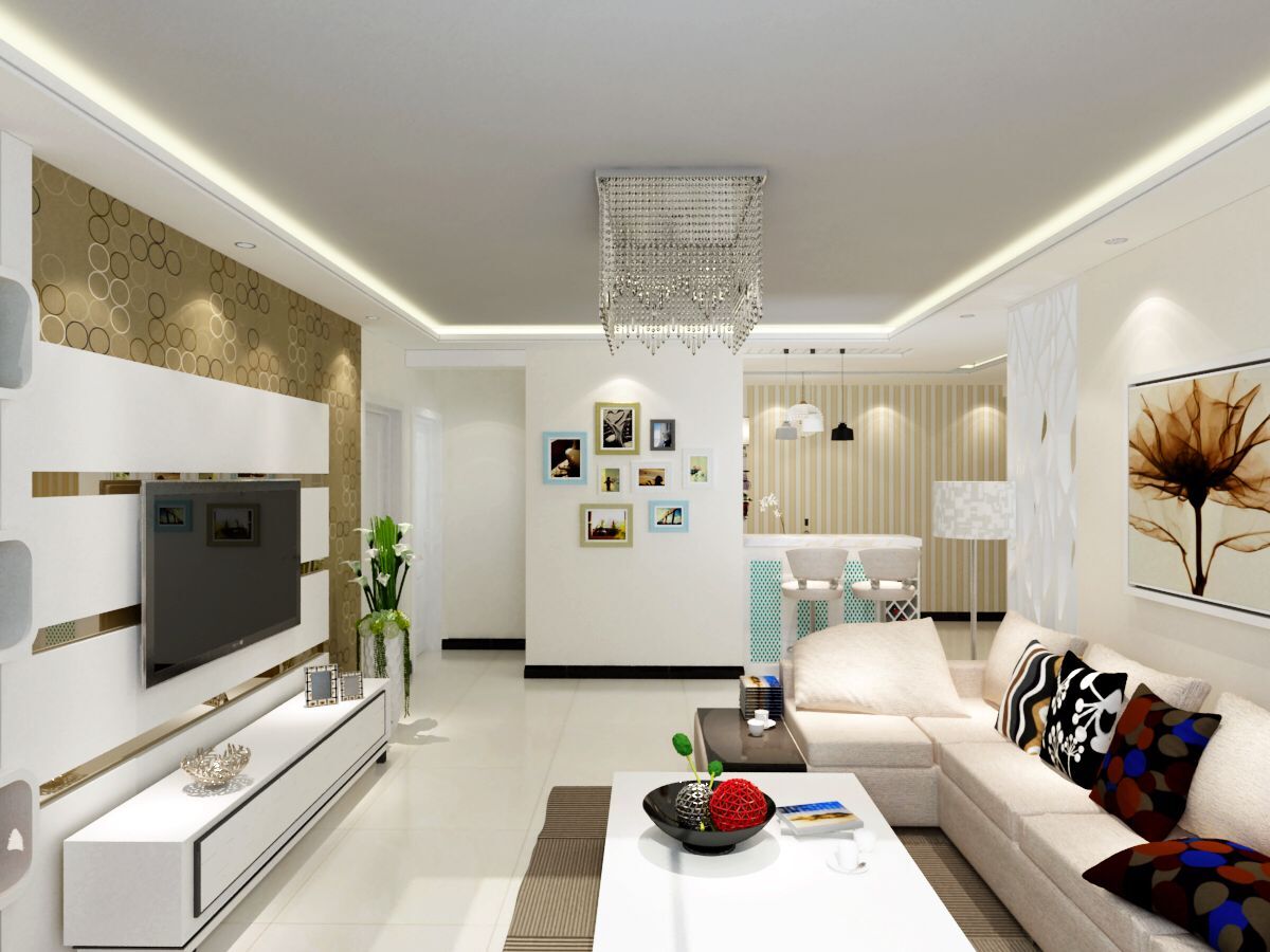 90平米装修,二居室装修,5-10万装修,现代简约风格,白色,电视背景墙