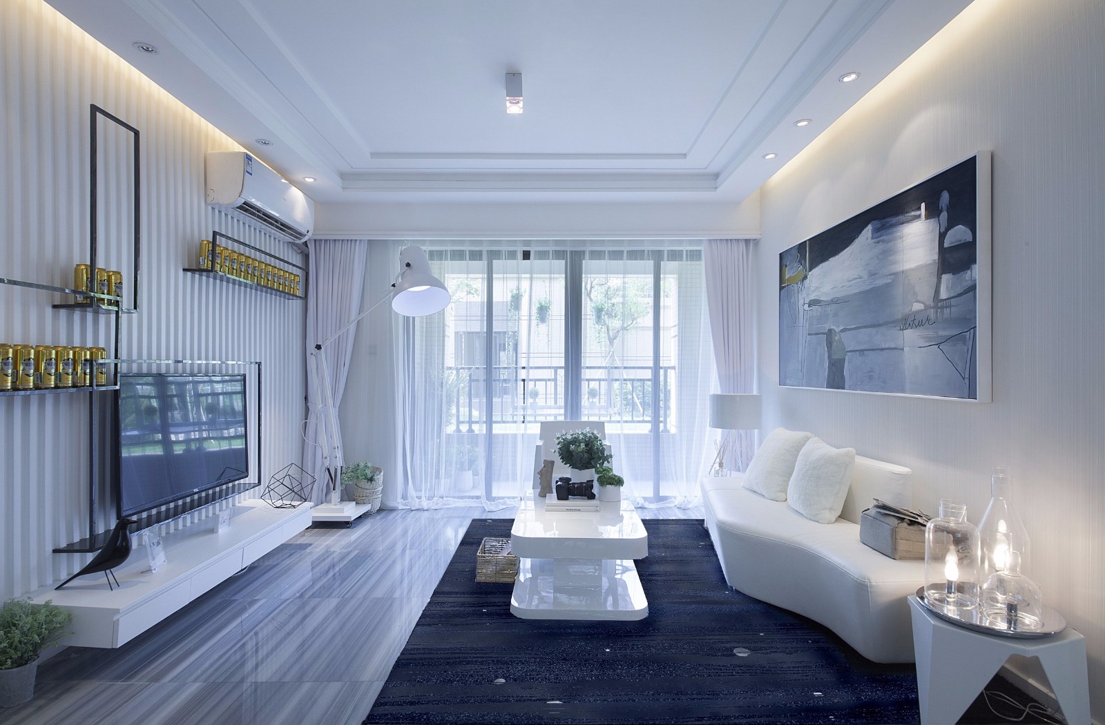 140平米以上装修,三居室装修,15-20万装修,客厅,现代简约风格,白色