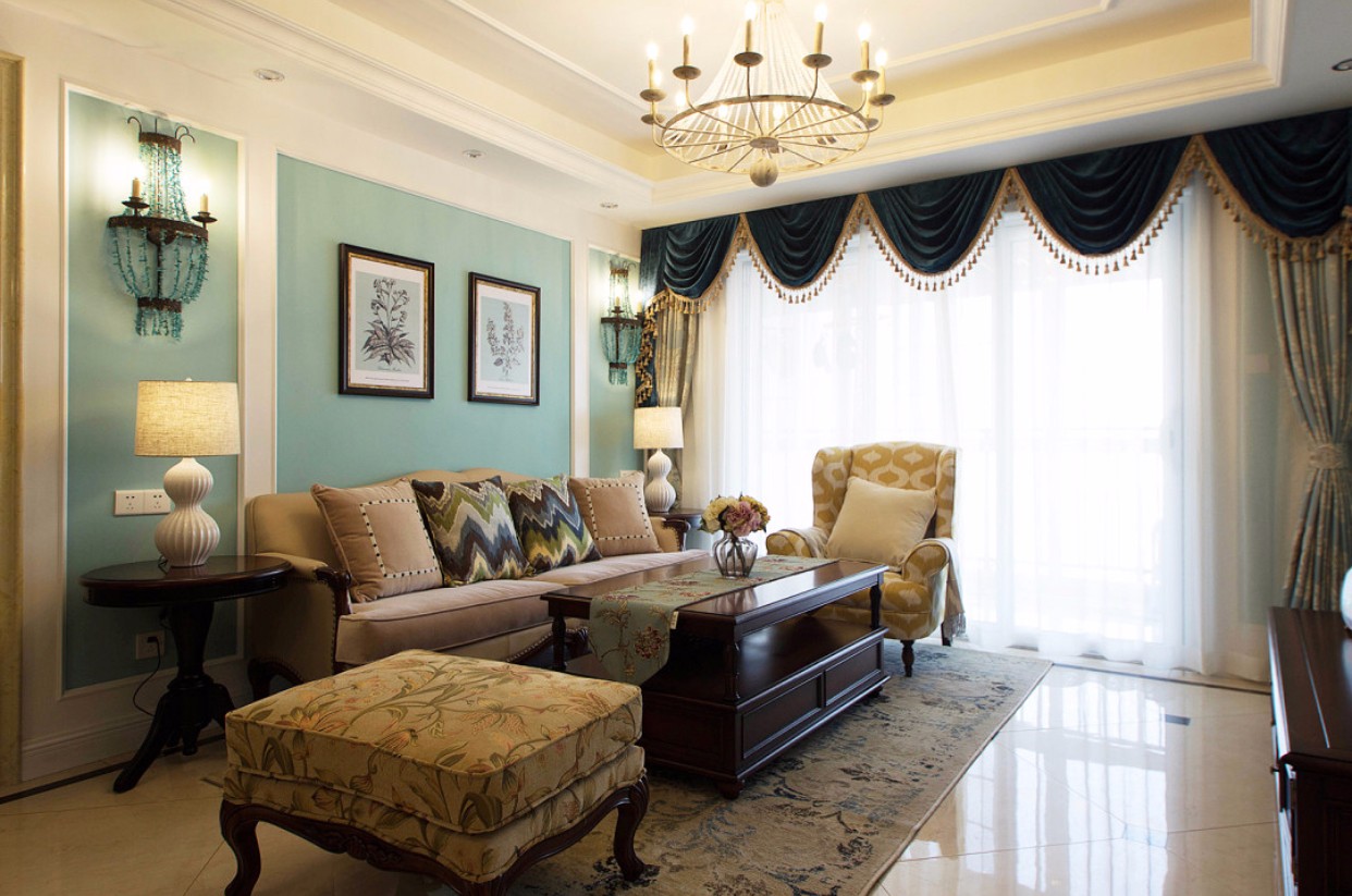 四房装修,120平米装修,15-20万装修,客厅,美式风格,沙发背景墙,白色
