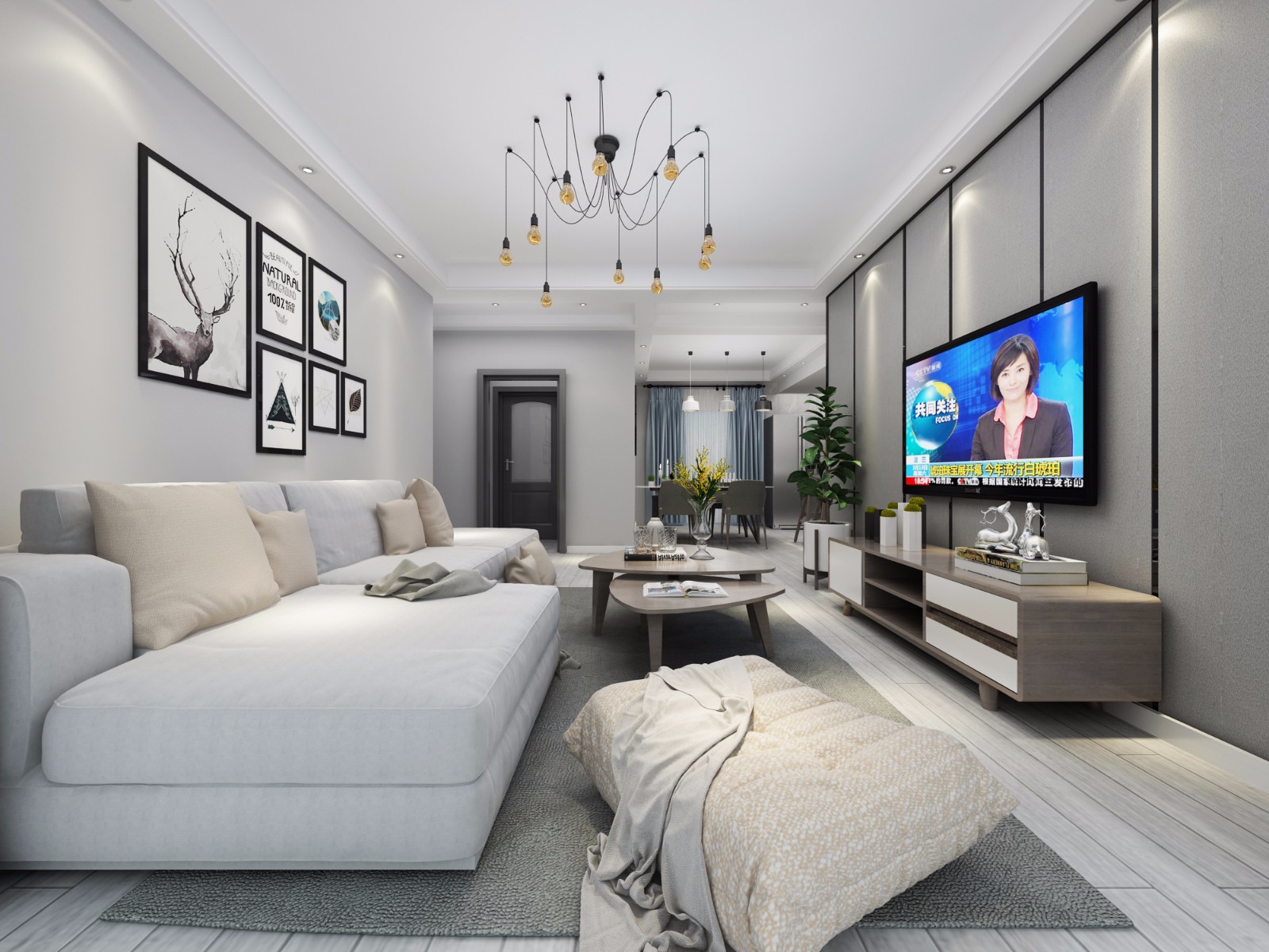 90平米装修,二居室装修,10-15万装修,客厅,现代简约风格,电视背景墙,灰色