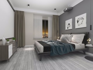 黑白灰现代混搭风格卧室装修效果图