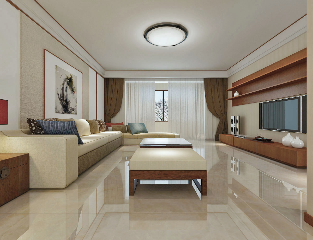 20万以上装修,三居室装修,140平米以上装修,中式风格,米色,客厅