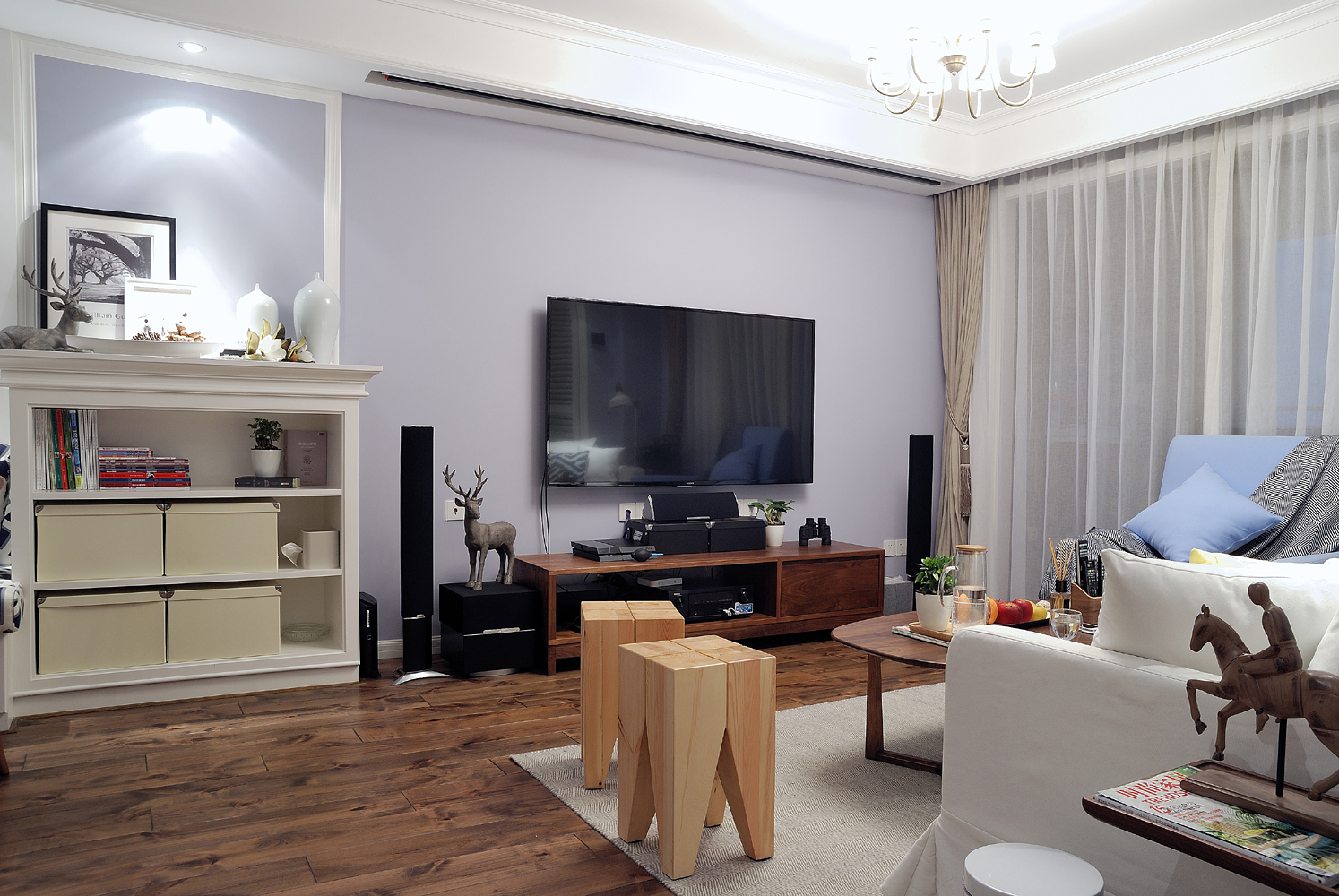 三居室装修,130平米装修,15-20万装修,美式风格,电视背景墙,紫色