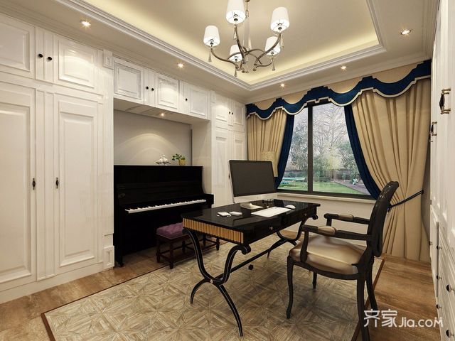 简欧风格别墅书房装修效果图5/9