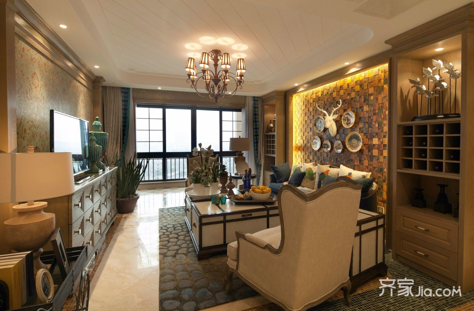 20万以上装修,四房装修,110平米装修,东南亚风格,客厅,沙发背景墙,暖色调
