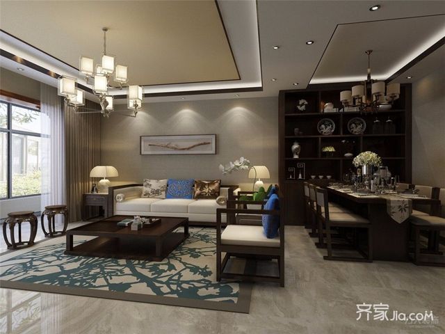 86平中式风格两居客厅装修效果图2/4