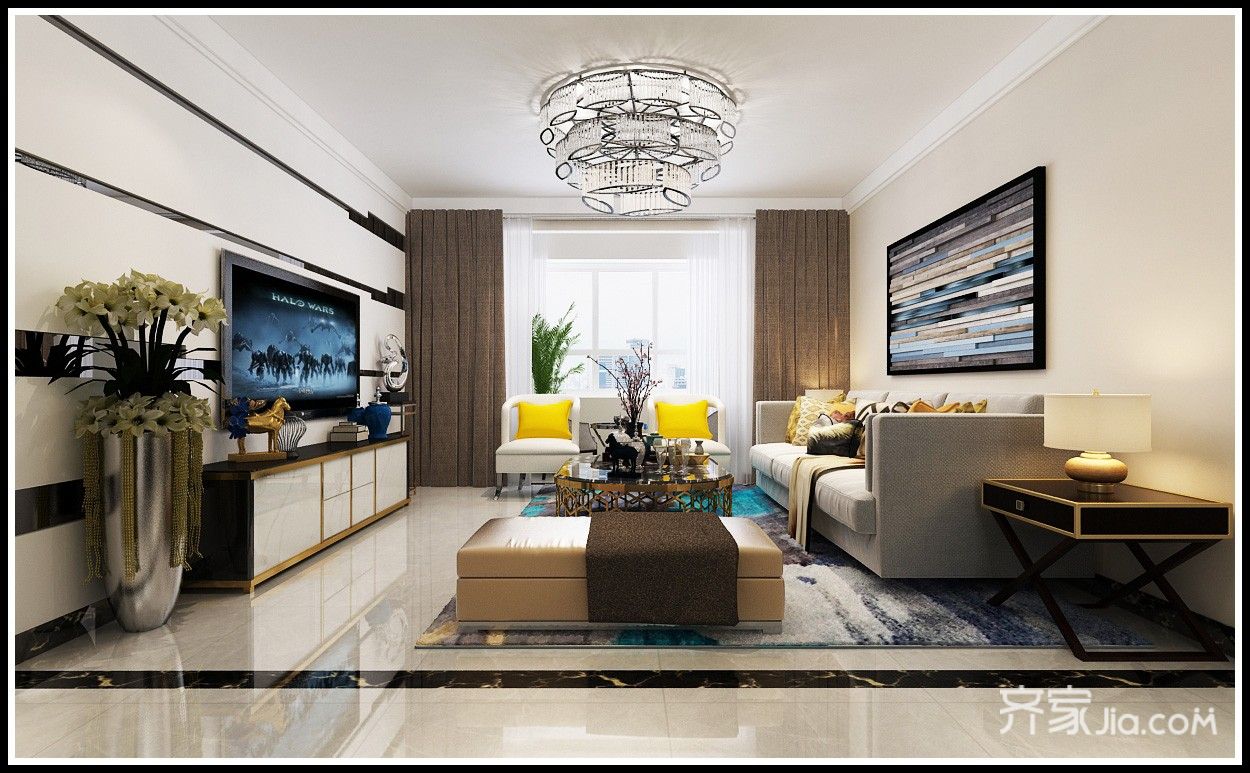 二居室装修,10-15万装修,110平米装修,客厅,简约风格,电视背景墙,灯具