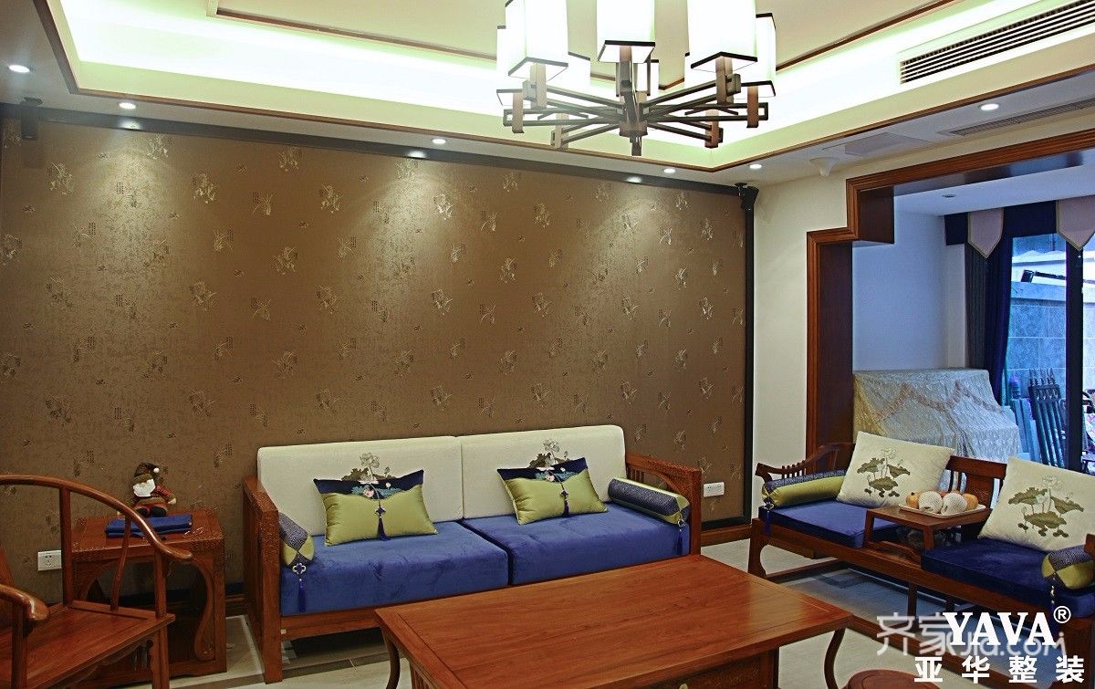 120平米装修,四房装修,10-15万装修,客厅,中式风格,沙发背景墙,咖啡色