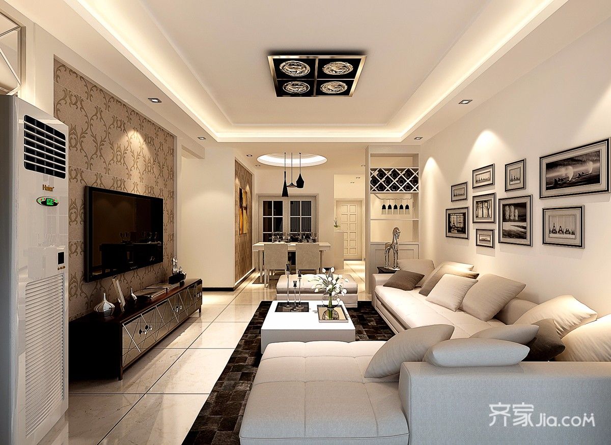 二居室装修,70平米装修,5-10万装修,客厅,现代简约风格,沙发,沙发背景墙,电视背景墙,白色