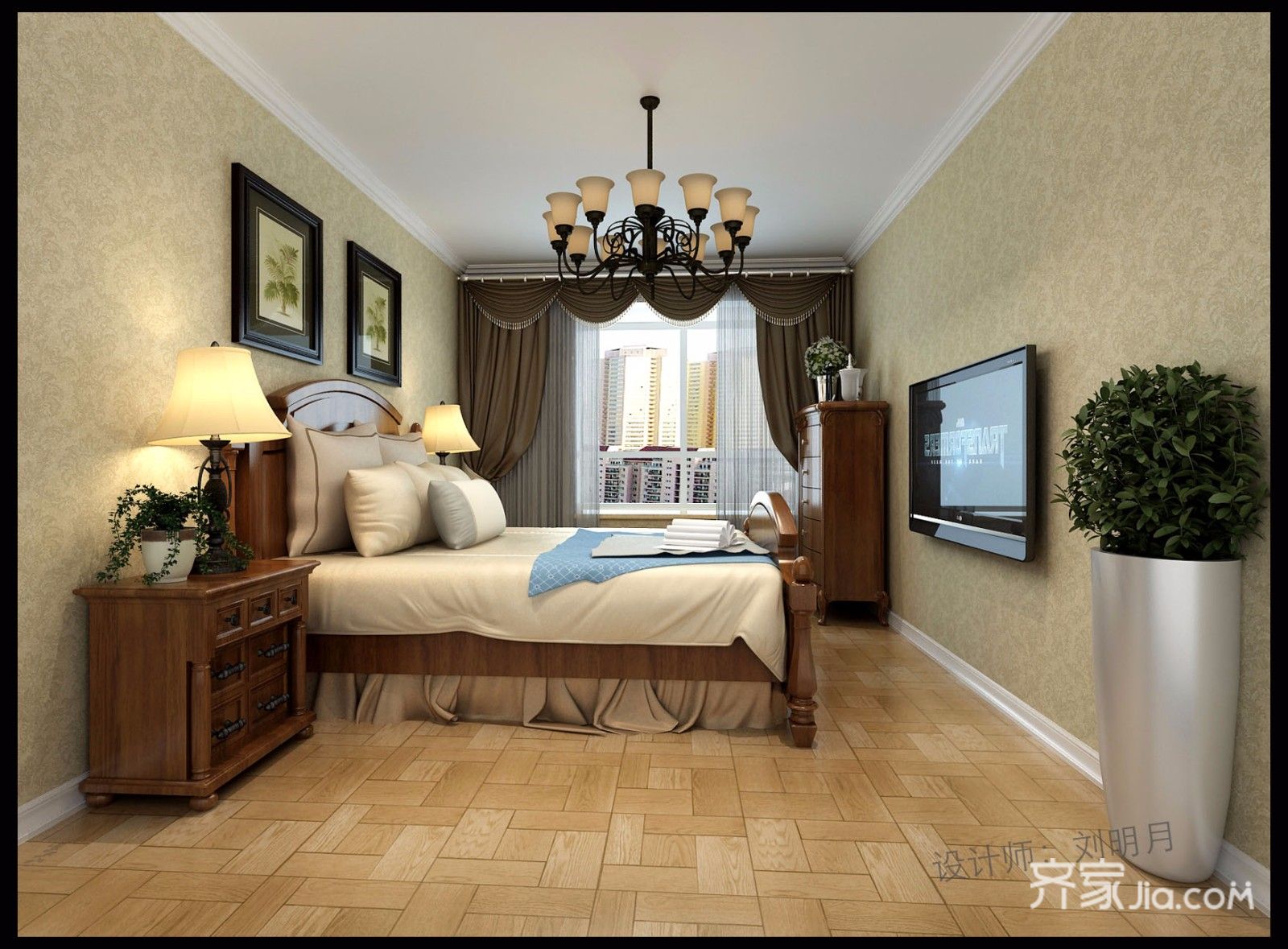 二居室装修,15-20万装修,80平米装修,卧室,美式风格,卧室背景墙,暖色调