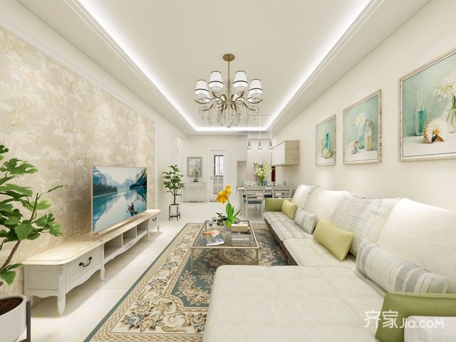 88㎡简欧风格两居客厅装修效果图1/7