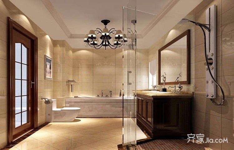 20万以上装修,大户型,四房装修,140平米以上装修,美式风格,卫生间,黄色