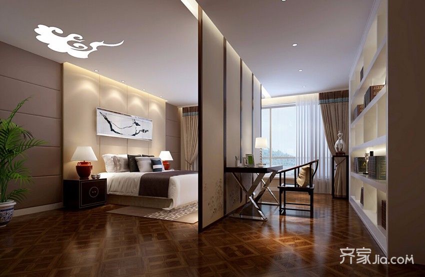 20万以上装修,大户型,四房装修,140平米以上装修,中式风格,卧室,隔断,暖色调