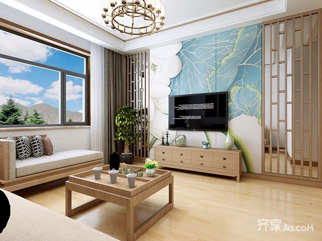 中式风格二居室电视背景墙装修效果图1/5
