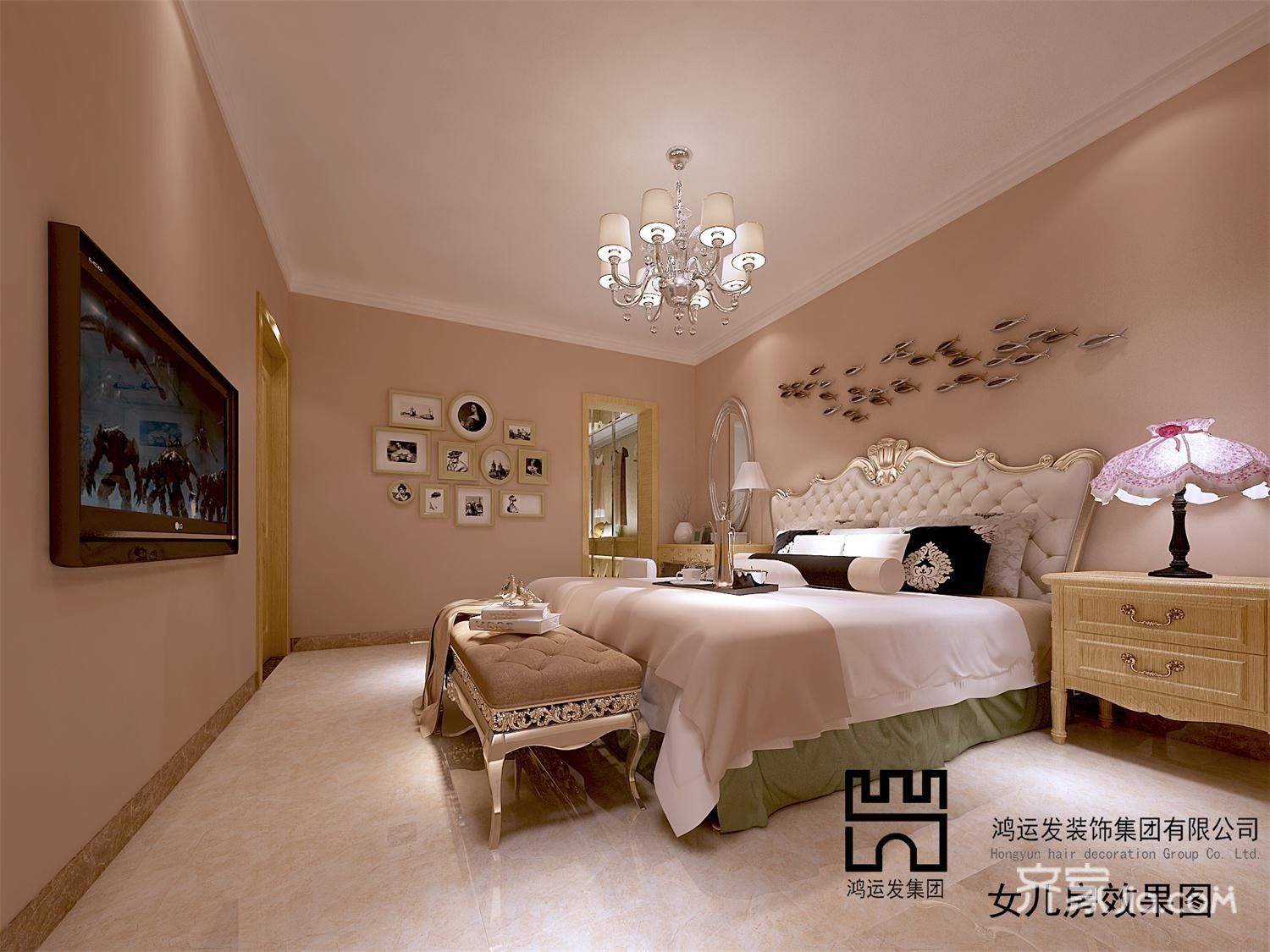 豪华型装修,大户型,140平米以上装修,卧室,简欧风格,卧室背景墙,暖色调