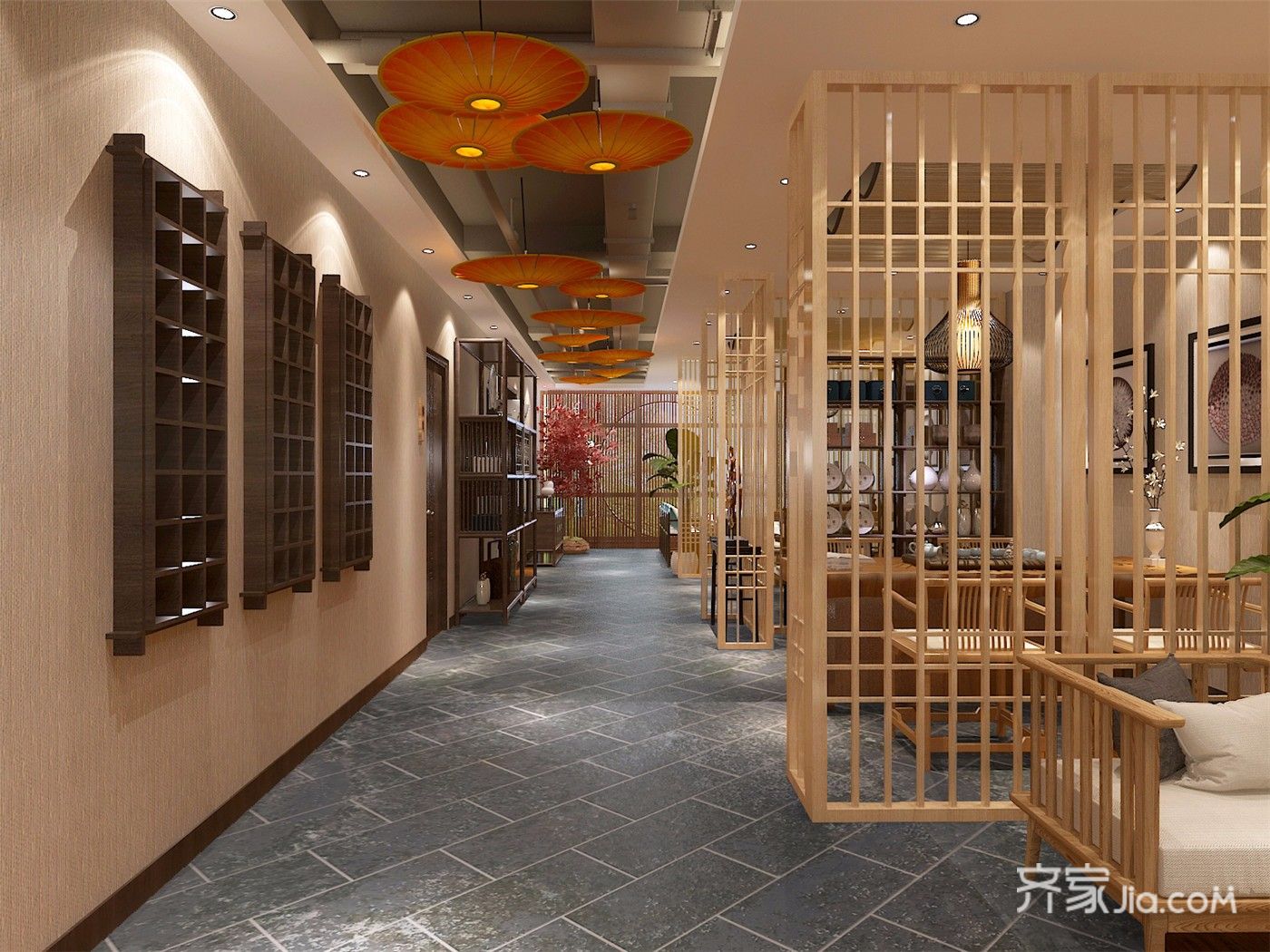 养生会所,20万以上装修,140平米以上装修,中式风格,走廊,隔断